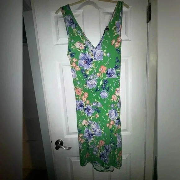 BCBG PARIS women’s Faux Wrap V-Neck‎ Jersey Midi Open Back Floral dress size xl - Picture 1 of 4